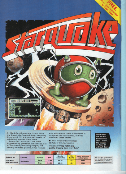 Game Advert Full Page Starquake Atari by Bubble Bus