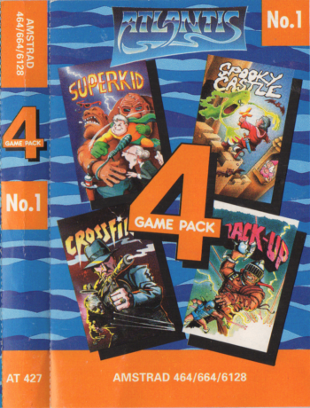 Tape Game Cover Amstrad CPC Schneider Atlantis - 4 Game Pack No.1 Superkid, Spooky Castle, Crossfire and Rack-Up